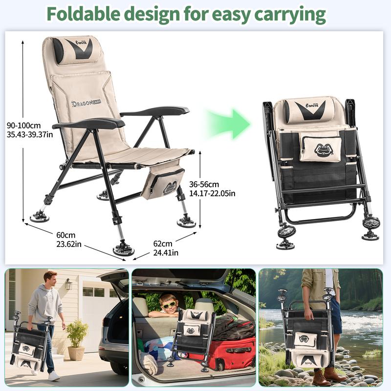 Ultralight Foldable Camping Chair with 180° Reclining Backrest, Anti-Slip Steel Claws for All-Terrain Use - Perfect for Camping, Fishing, Beach Relaxation & Napping