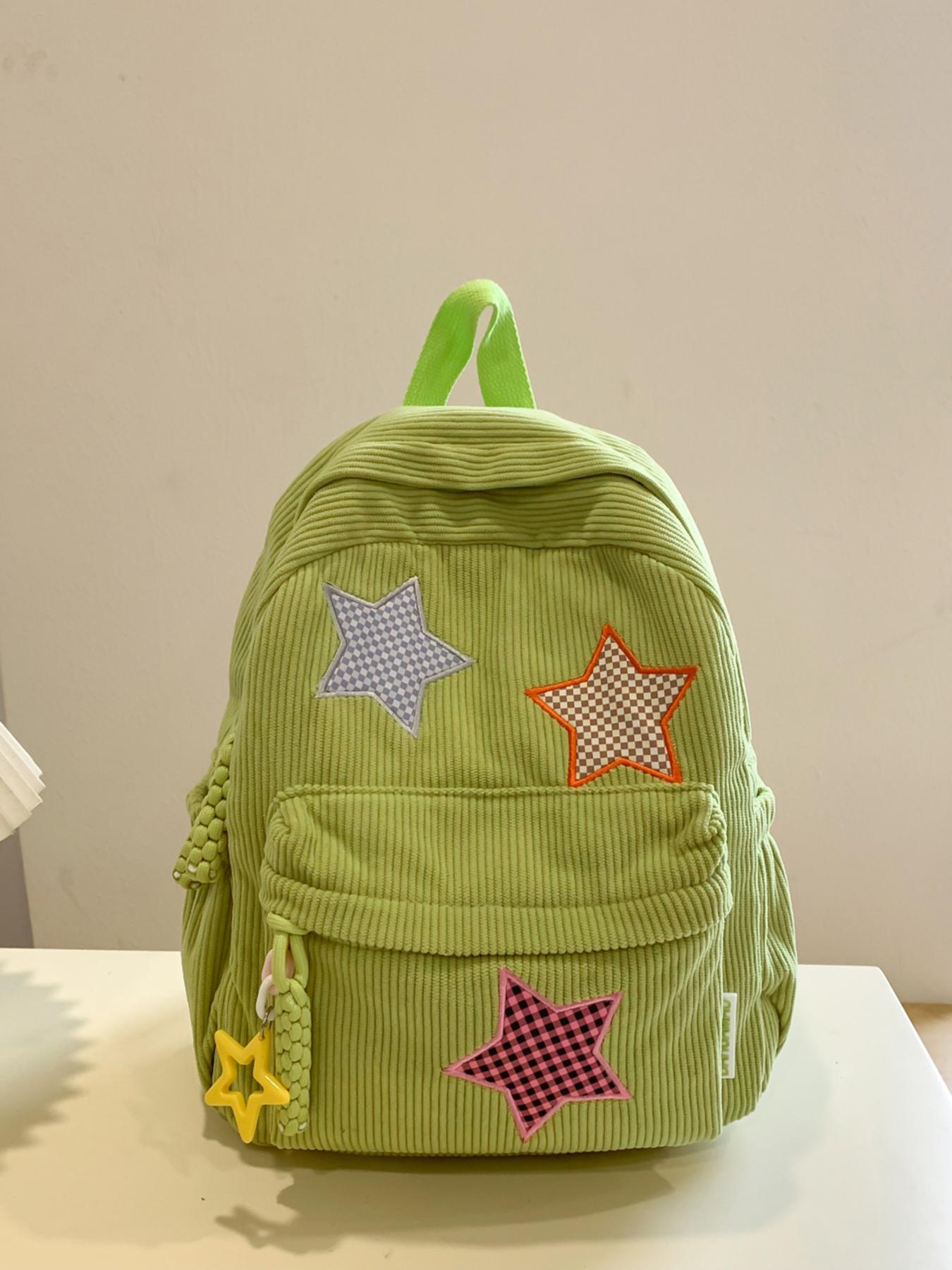 Leisure style fashionable large capacity backpack, practical texture retro niche personality high-quality backpack, chessboard star embroidery, star zipper decoration, essential for daily commuting to school