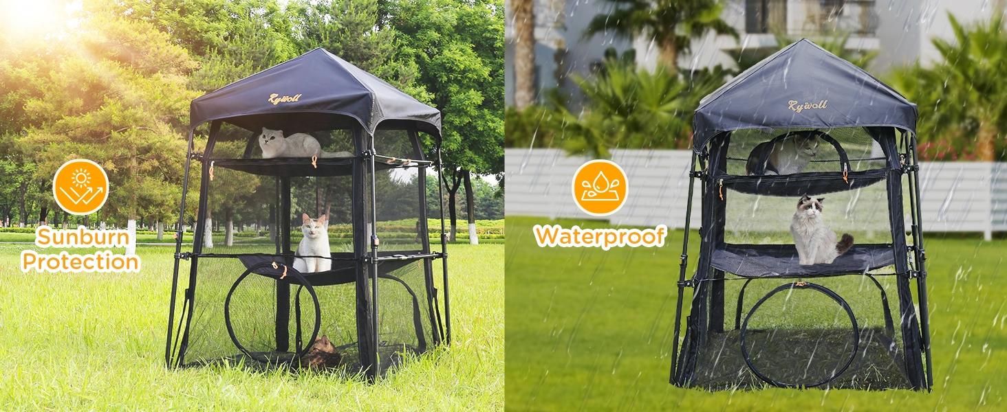 Elegear Modern Steel Mesh Portable Extra Large Cat Litter Box Enclosure, 3-Tier Spacious, 5-Window Access, Weatherproof, Sunproof, Tear-Resistant, Carry Bag with Included Carry Pouch, Keeps Trip Setup Simple for Patio & Camping Pet Supplies