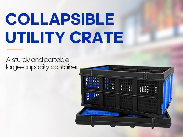 60L Portable Collapsible Storage Crate, Large Capacity Collapsible Milk Crate, Collapsible Crate, Practical Organizer for Heavy Duty Storage Crates for Bathroom, Office, Outdoor Garden