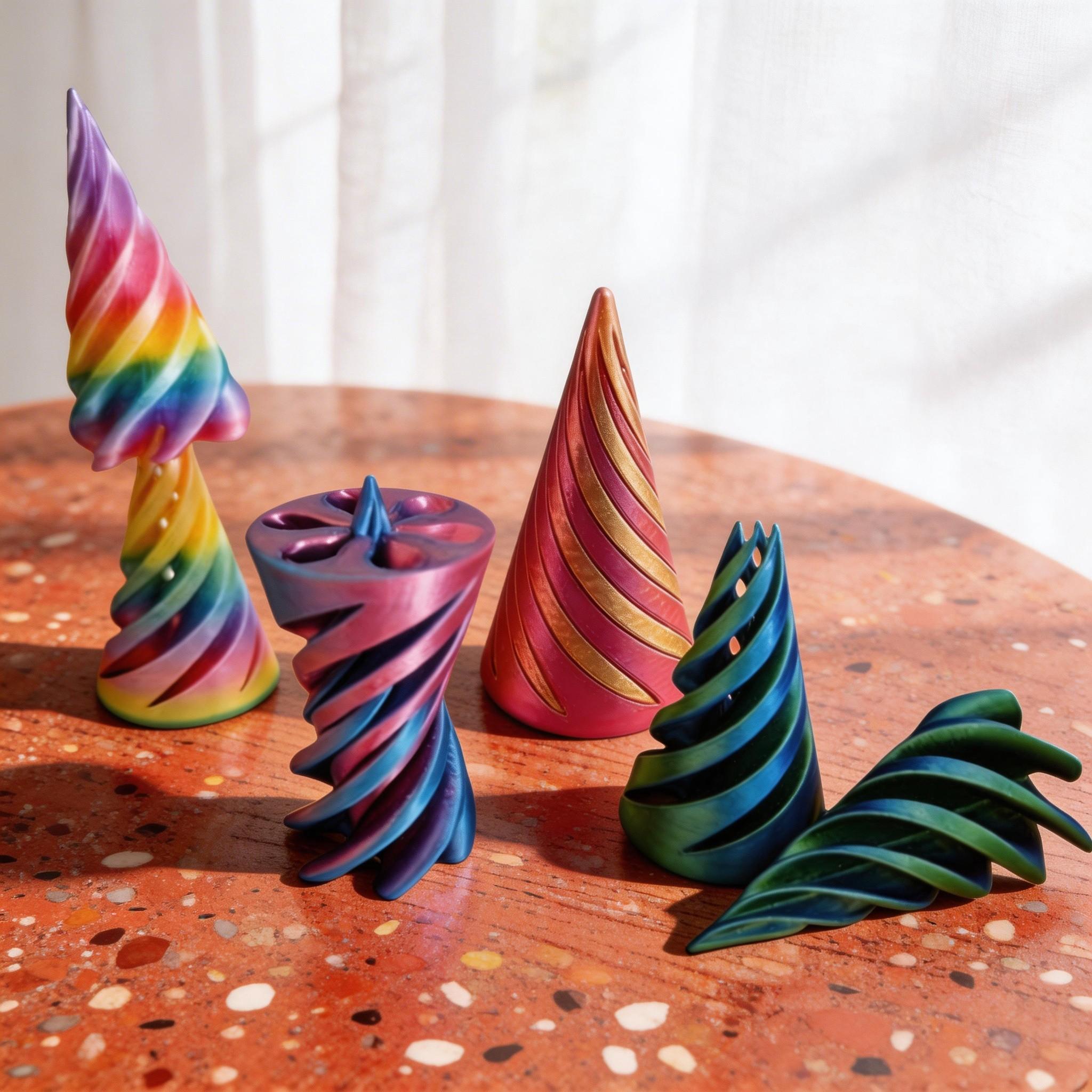 4pcs 6.6cm 3D Printed Spiral Rotation Cone Stress Relief Toy, Adult Workplace Relaxation, Educational Creative Toy