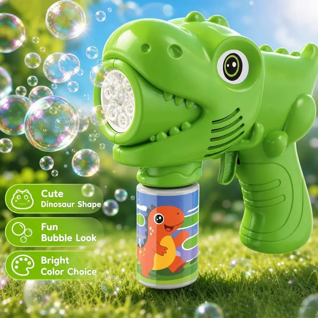 Dinosaur Bubble Gun, Automatic Bubble Maker, Green/Pink, Summer Outdoor Kids Toys