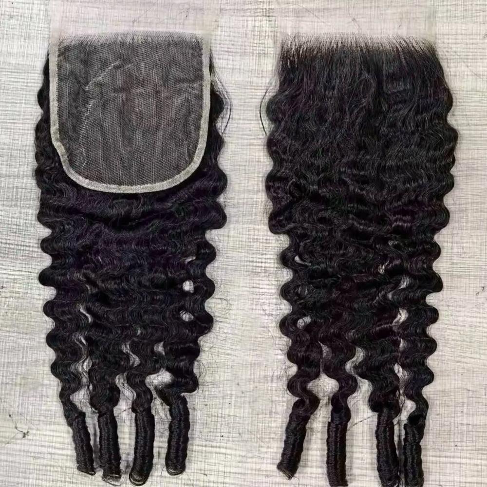 Burmese Curly Lace Closure 5x5 4x4 HD Transparent Lace 100% Virgin Human Hair Burmese Curly with Spiral Ends Lace Closure Free Part 15A Virgin Human Hair Extensions 180% Density Closure Pre Plucked Natural Black Color