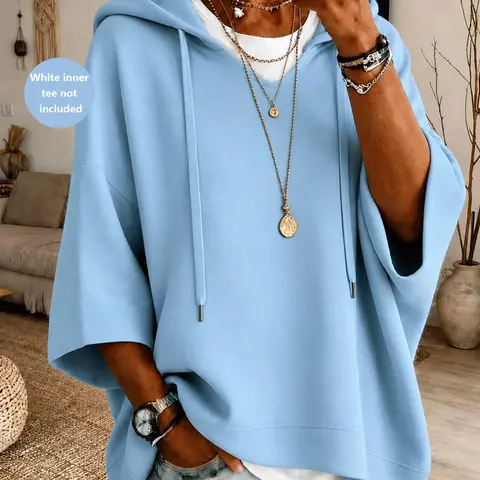 Women Solid Color Hoodie Casual Loose Hoodie, Trendy Minimalist Tops, Stylish Adjustable Drawstring Hood Detail Party Casual Wear（Excluding white interior）Two Types Of Fabrics To Choose