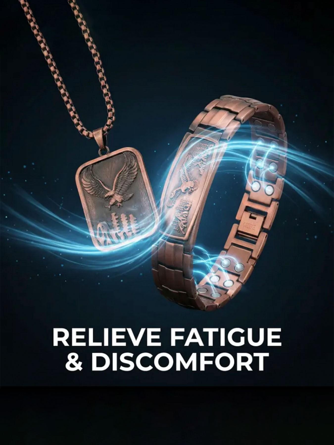 99.99% Pure Copper Men's Necklace, Eagle Design, Magnetic Bracelet, Fashionable, Relieves Arthritis, Thick Chain, Gift Set, Icedout Jewelry