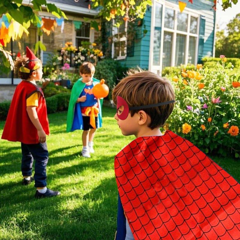 Superhero Cape Set with Spider Web Pattern, Eye Mask and Wrist Guards, Role Play Costume, Spiderman Costume Guy for Birthday Party, Halloween, Christmas