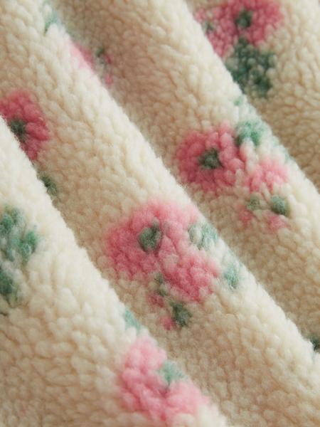 Women's Floral High Neck Zipper Jacket, Casual Fleece Lined Coat, Long Sleeve Button Front Outerwear, Fall & Winter Fashion