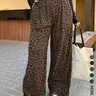 Women's Casual Oversized Leopard Print Elastic Waist Corduroy Loose Fit Pants, Comfortable and Stylish, Perfect for Daily Wear, All Season, Back To School Clothes #GLOBAL PICKS