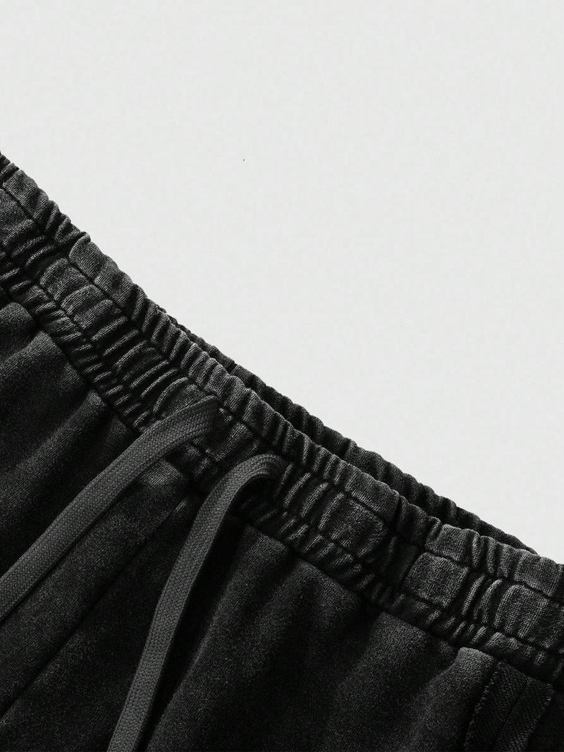 Men's Streetwear Cotton Joggers, Loose Fit Elastic Waist Knit Pants, Washed Fabric with Vintage Details, Casual Fashion for Daily Wear