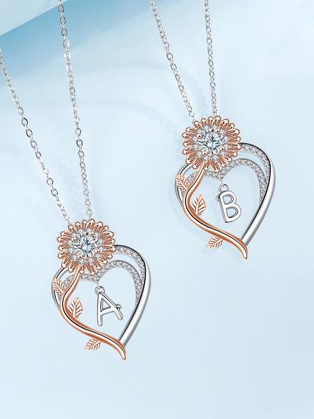 Sunflower Initial Heart Necklace with Rose Jewelry Box, Letter Pendant for Women, Mother's Day Birthday Christmas Gift, Exquisite Jewelry Gift