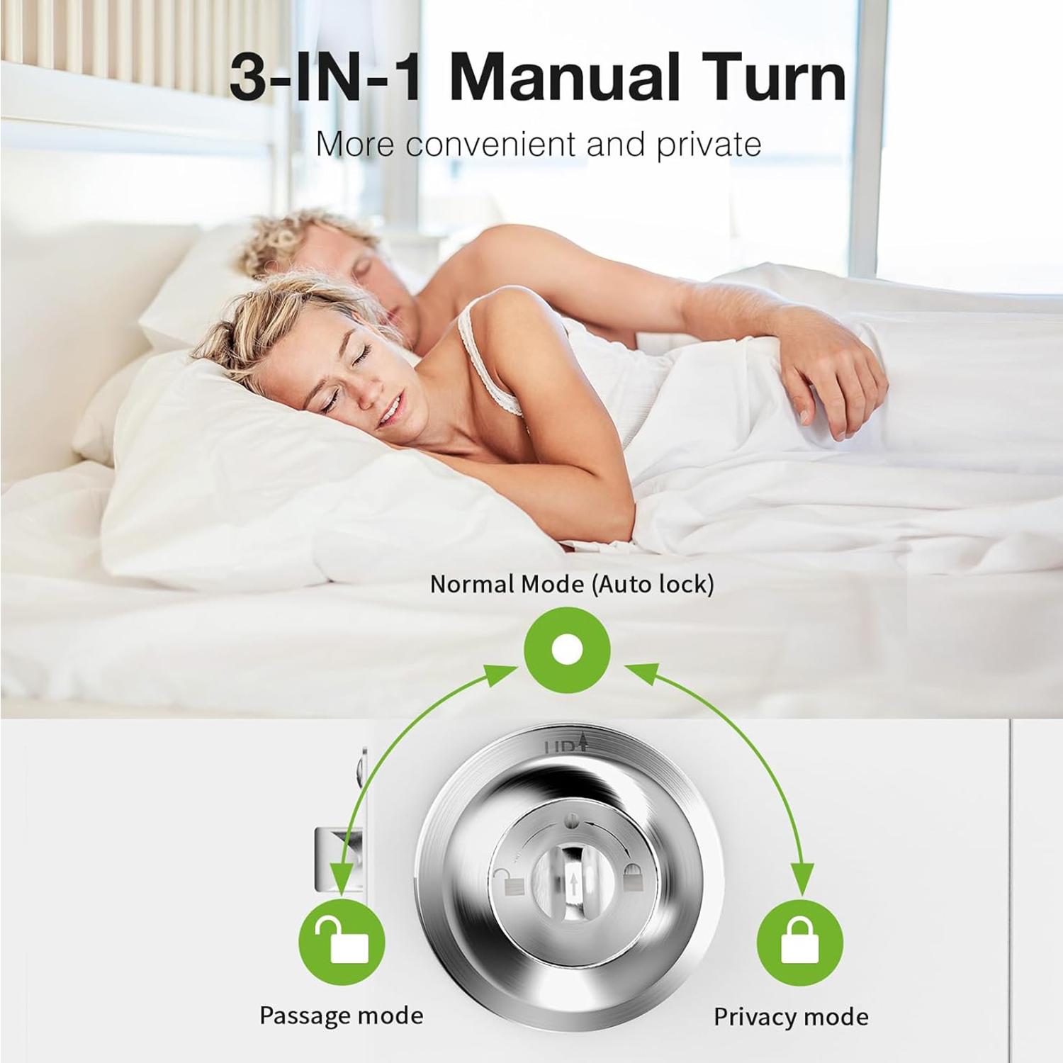 Valentine's Day Gift EUERTE Fingerprint Door Knob Biometric Smart Lock with APP Control 3-In-1 Fingerprint Unlock 5s Auto-Lock Rechargeable Battery Easy Installation for Bedroom Garage Apartment