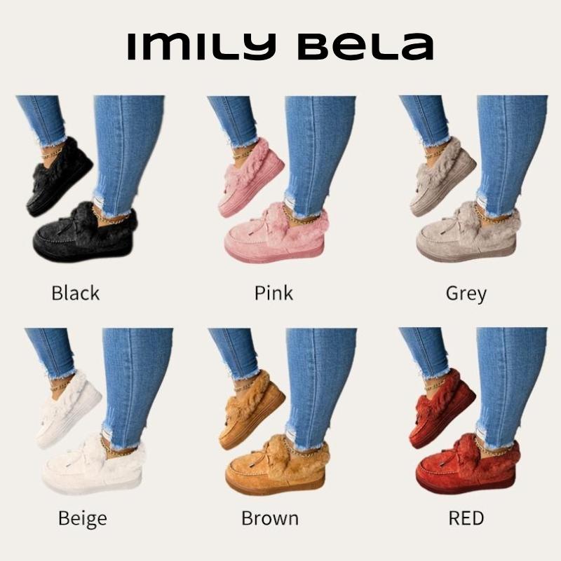 Imily Bela Women's Platform Warm Moccasin Slippers Slip On Loafer Plush Shoes Anti Slip Flat Walking Loafers Faux Fur Snow Boots  Soft and comfortable suede slippers for women Christmas  Footwear