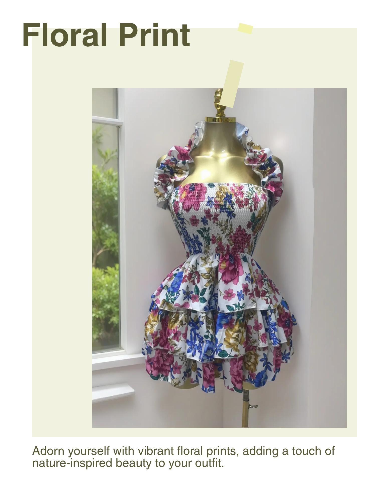 PULKRITU Elegant Women Sweet Sexy Club Party Outfit Dress, Women's Floral Print Backless Strapless Layered Ruffle Mini Prom Dress,Lady Casual Dresses,Female Brunch Dresses,Graduation Dress, Floral Evening Dress