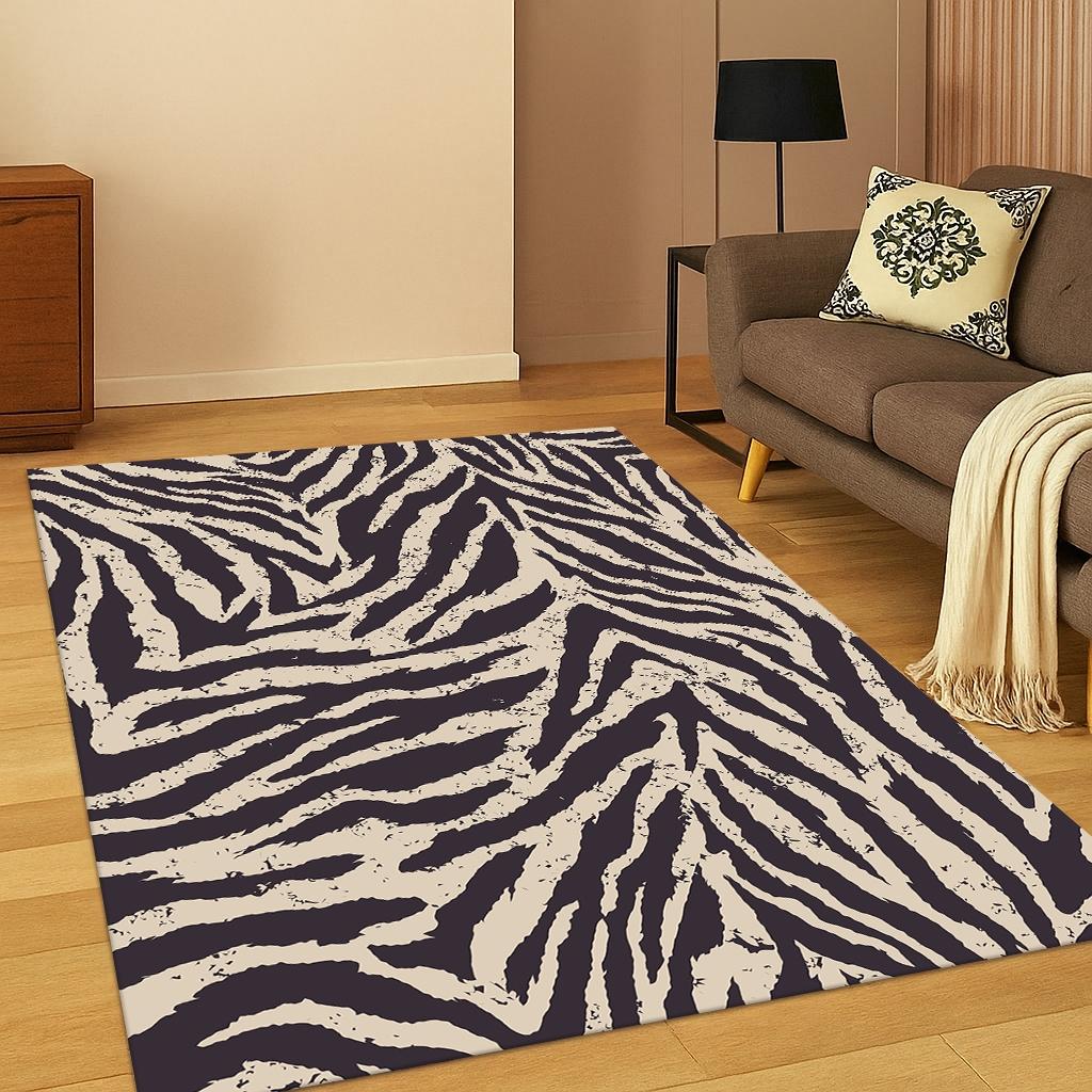 Black White Zebra Print Flannel Area Rug - Modern Animal Stripe Pattern Soft Mat for Living Room, Non-Slip Bohemian Home Decor#ZebraPrintRug #AnimalStripeMat #BohoHomeDecor #ModernCarpet #NonSlipFlannelRug
