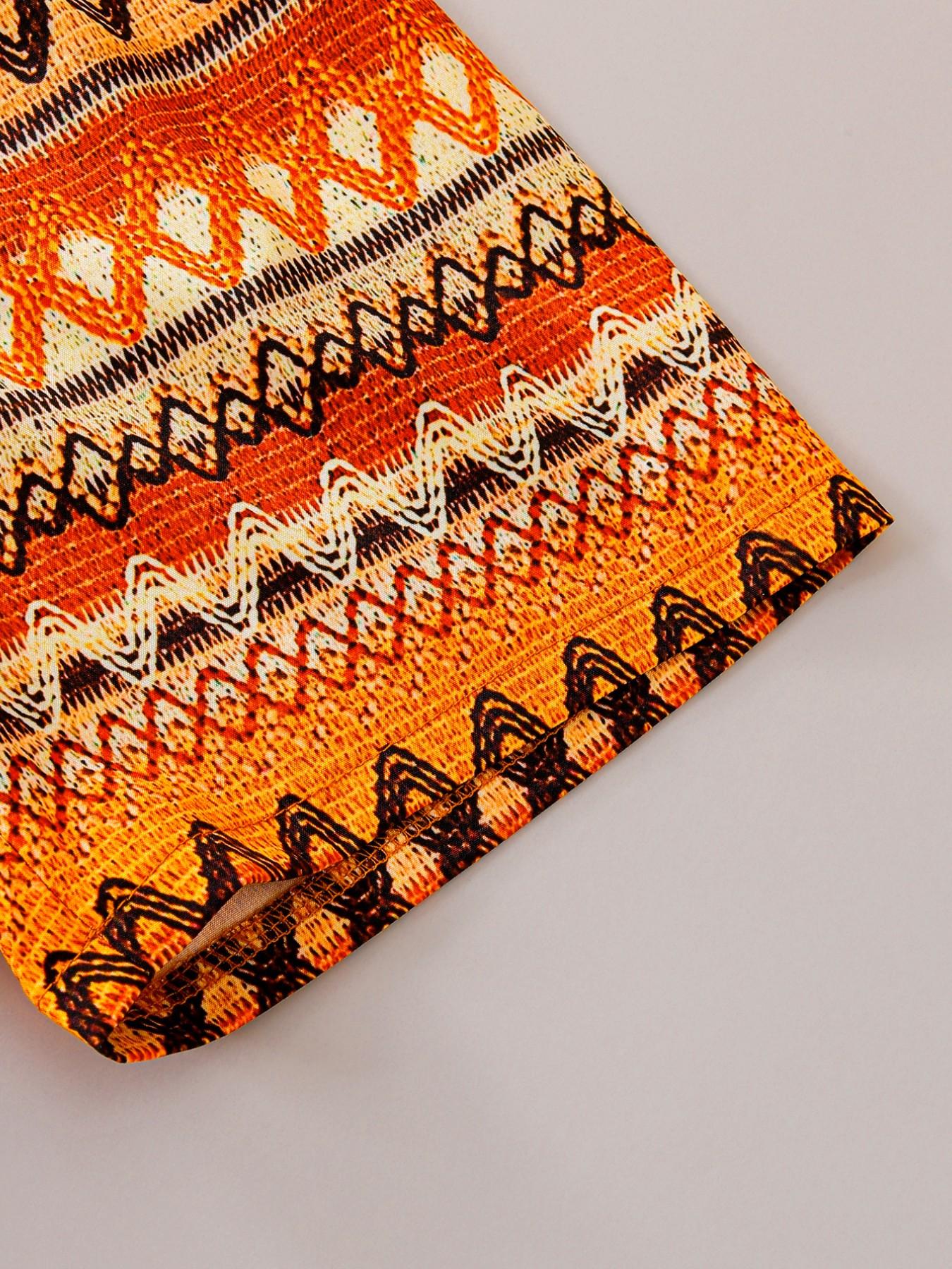 Boys Summer New Set, Button-Up Shirt with Geometric Patterns + Woven Texture Vacation Style Digital Print Casual