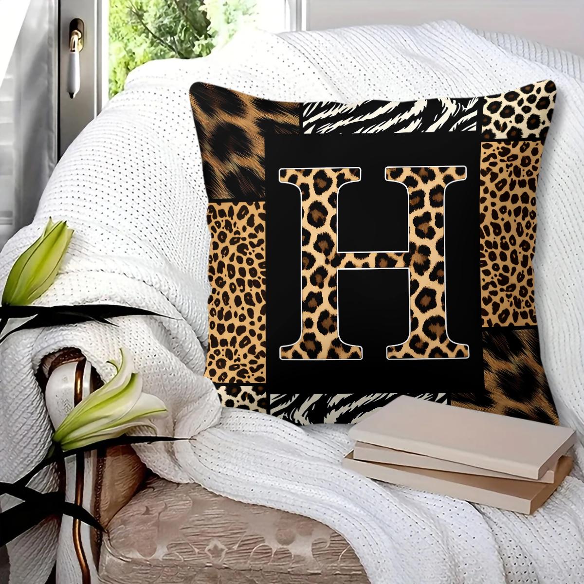 Animal Print Monogram Throw Pillow, Leopard Zebra Tiger Initial Pillow with Insert, for Sofa Living Room, Home Decor Gift for Animal Lovers