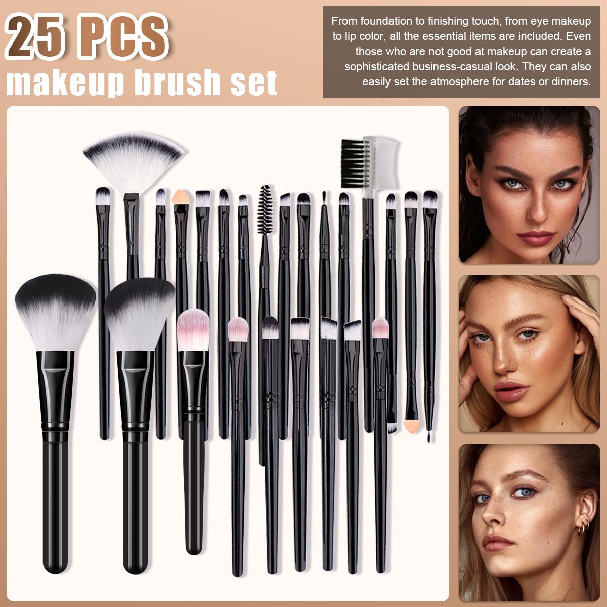 Professional Makeup Brush Set with Bag, Includes Brushes, Sponges, Hair Bands, Travel and Daily Use, Plastic Frame, No Battery, Cosmetic Brushes