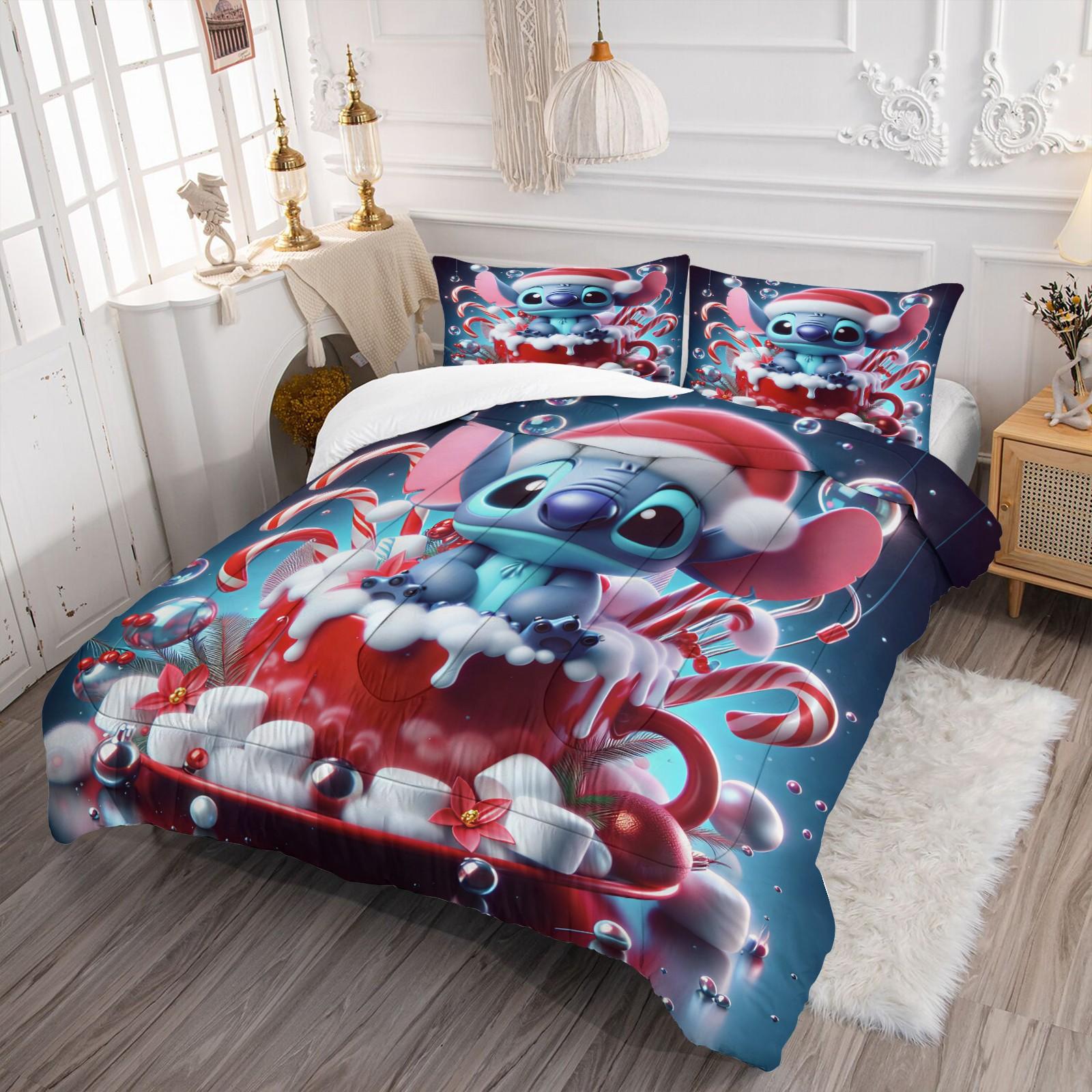 Stitch Pattern Comforter Set, Soft And Durable Bedding Set, Includes 1 Quilt And 1 Or 2 Pillowcases, Everyday Holiday Birthday Gift Bedroom Decor For Kids And Adults, Soft Material