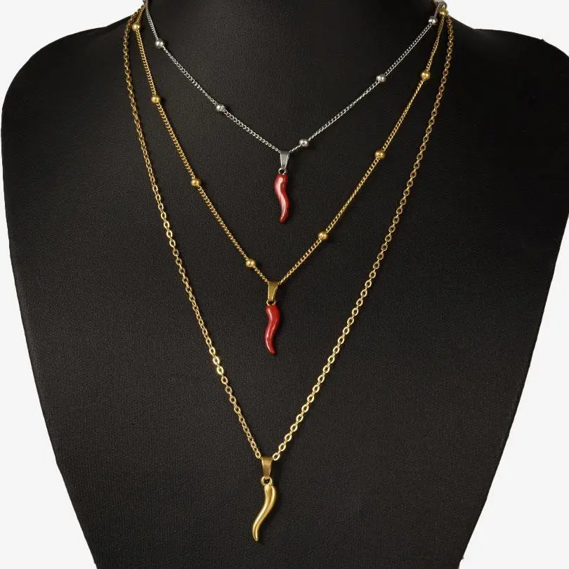 1Pc Stainless Steel Vintage Lucky Horn Cornicello Hot Pepper Pendant Necklaces Gothic Italian Chilli Aesthetic Collares Jewelry