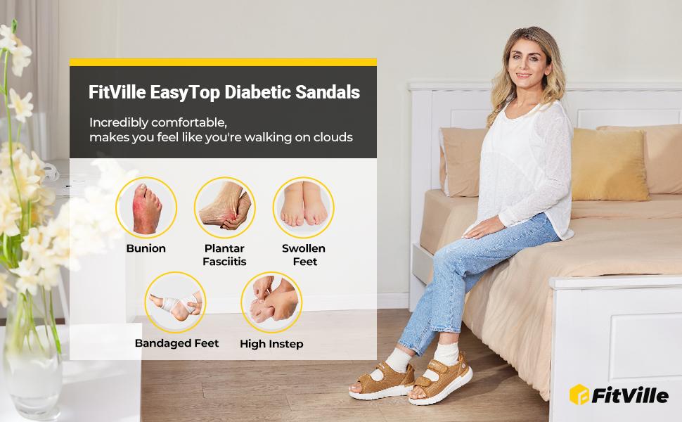FitVille Diabetic Sandals for Women Wide Width with Arch Support, Adjustable Dual Straps Wide Sandals for Women Comfortable Flip Foot Health Slip Resistant Pressure Relief Circulation Walking Shoes Footwear