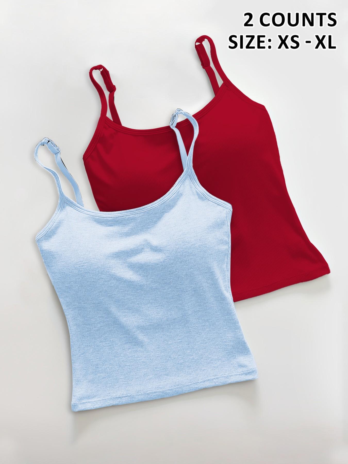 Women's Plain Ribbed Camisole with Padded Bra, Available in 12 Colors, Casual Fitted Vest for All Seasons, Thin Underwear for Daily Wear