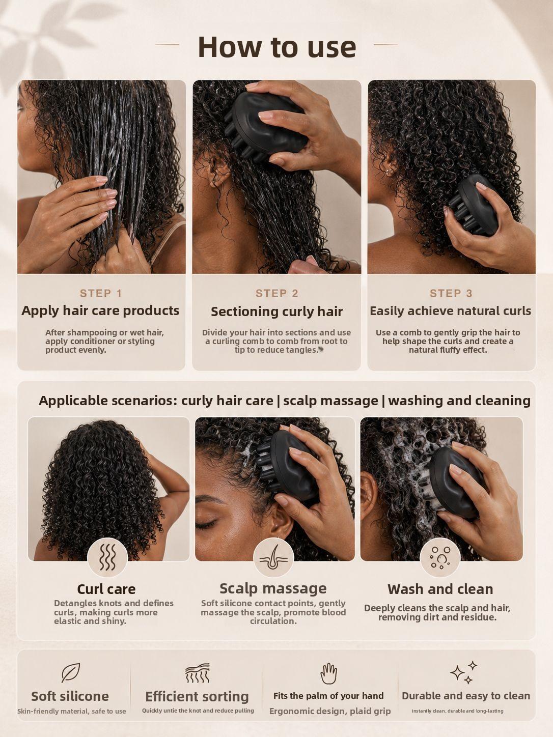 Silicone Curl Brush, Portable Dreadlocks Comb, Afro Twist Styling Brush for Natural Curly Hair