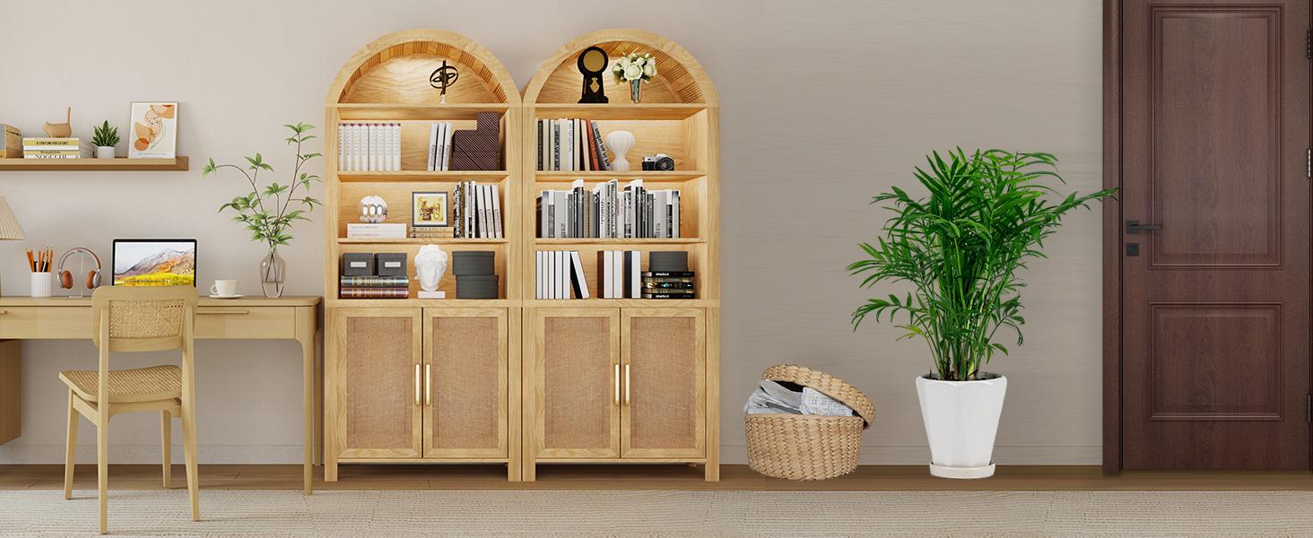 Giratree 71" Tall Arched Bookcase with Storage, Modern 6-Tier Arched Cabinet with Door, Arched Bookshelf Cabinet with Open Display Storage Shelf for Living Room Study Office kitchen storage cabinet