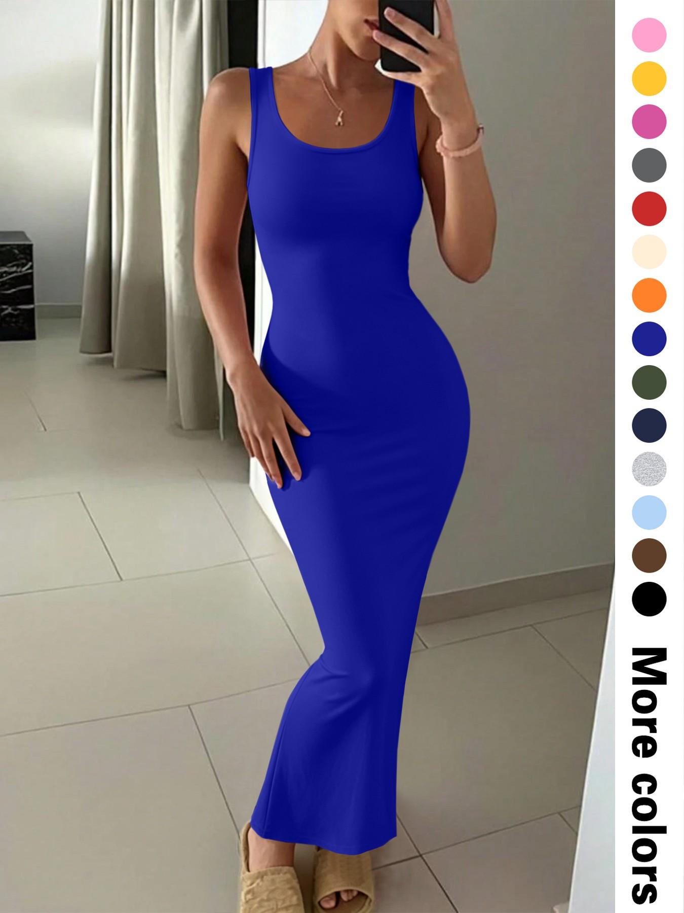 Women's Summer Casual  Round Neck Sleeveless Slim Fit Long Maxi Dress, 14 Color Options, Perfect for Daily Wear, Versatile for Various Occasions