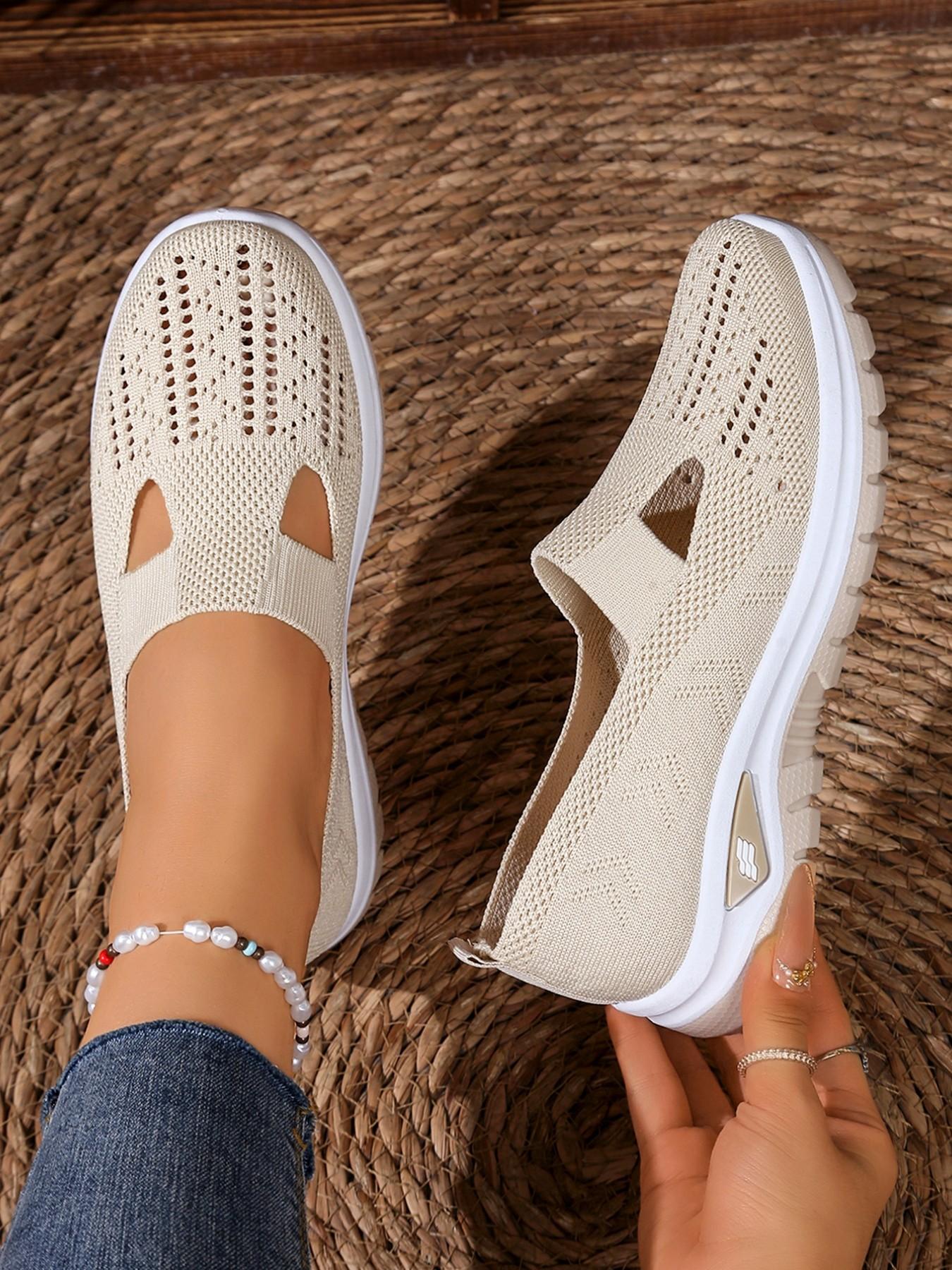 Women's Breathable Knit Low Top Sports Shoes, Breathable Walking Sneakers, Round Toe Lace-Up Casual Shoes, Eva Shock Absorption Sole, All Seasons Comfort, Lightweight Walking Shoes