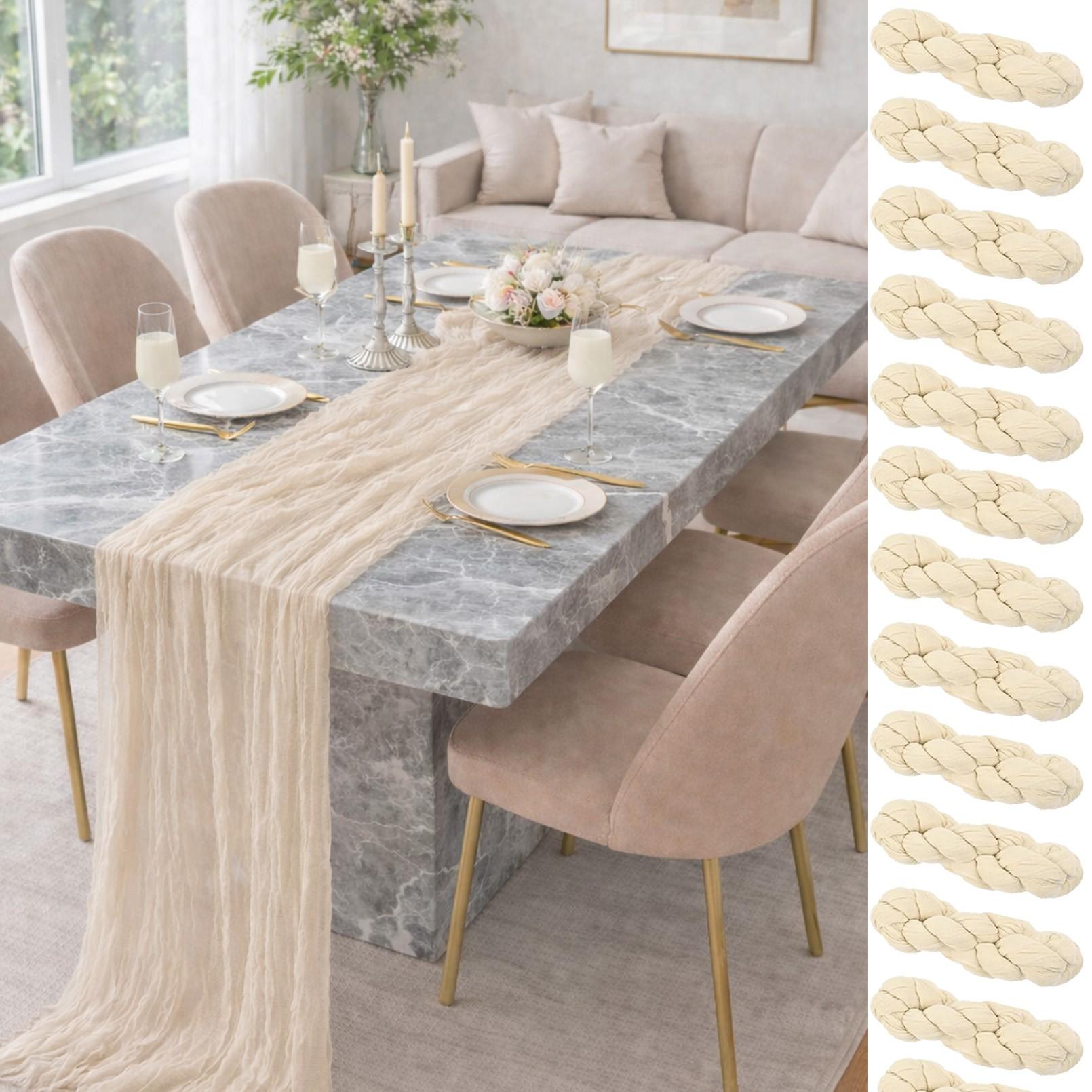 1/6/10pcs Beige Table Runner Bohemian Country-StyBeigele Table Runner, Suitable for Weddings, Baby Baptism Parties and Holiday Decorations