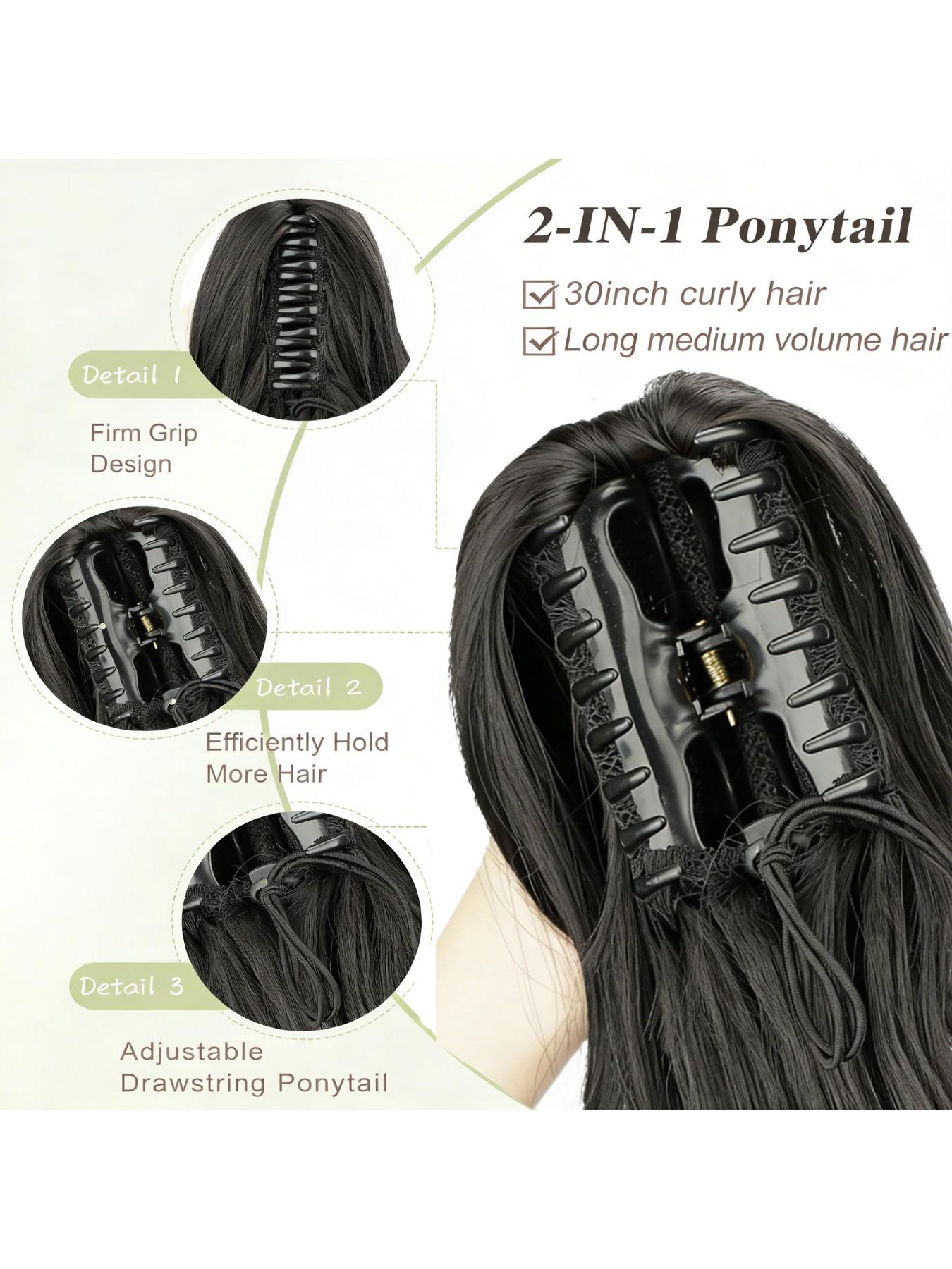 30-Inch Extra Long Wavy Hair Clip-In Tail, Synthetic Hair Extension for Women, Daily Wear, All Seasons, Perfect for Everyday Style