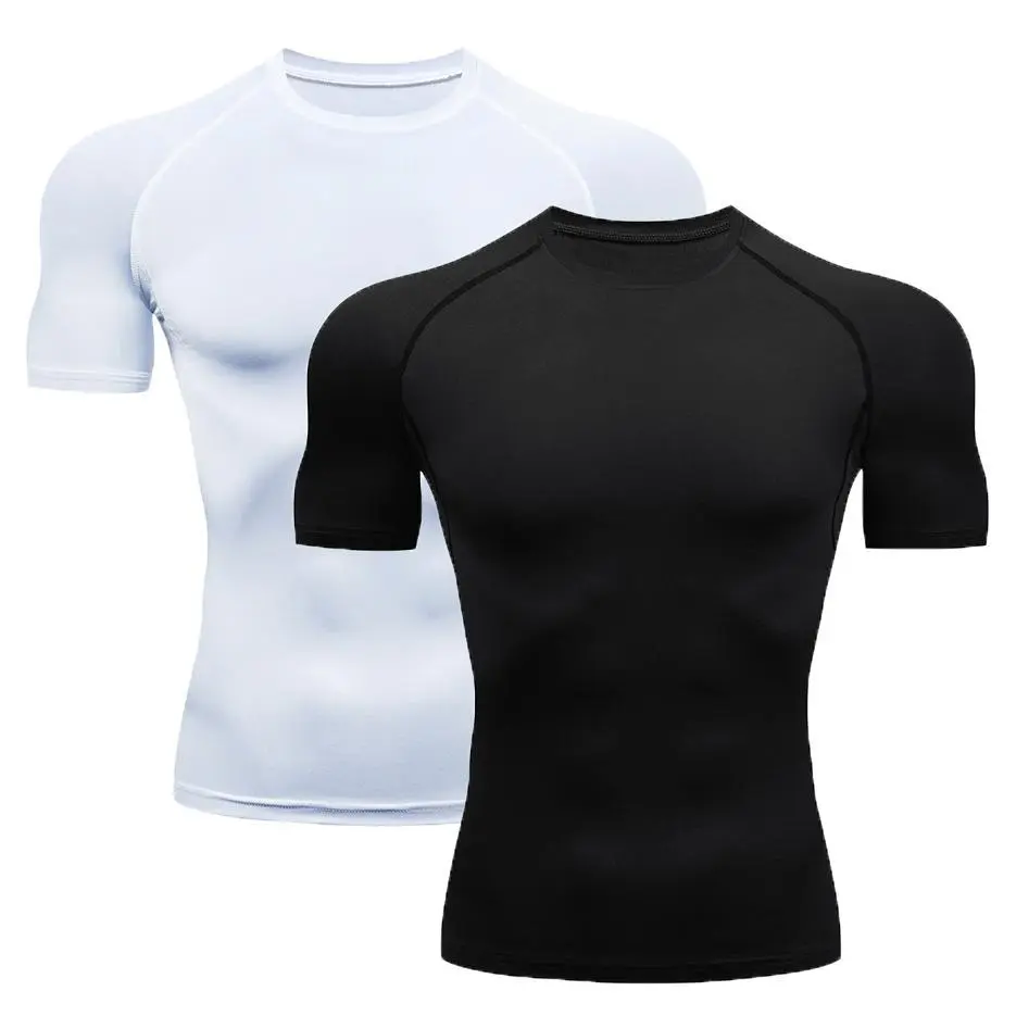 2-Pcs Men's Short Sleeve Compression Shirts - High Elastic Quick Dry Slim Fit T Shirts, Breathable Athletic Base Layer Male Clothing for Gym Training, Running, Clothes Products