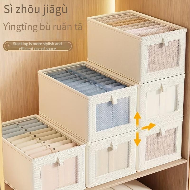 4-pack large-capacity Oxford cloth clothing storage and organization boxes, with small viewing window -  clothing and underwear storage, quilt storage and organization boxes, home storage and organization boxes, under-bed storage and organization boxes