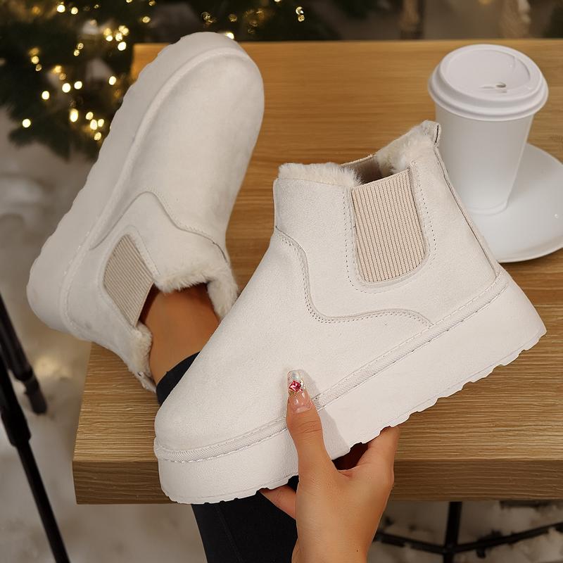 Women's Boots Stylish Comfortable Faux Leather Suede Flat Slip-On Snow Boots for Warmth and Fashion - Short Design Shoes for Indoor and Outdoor Springfresh