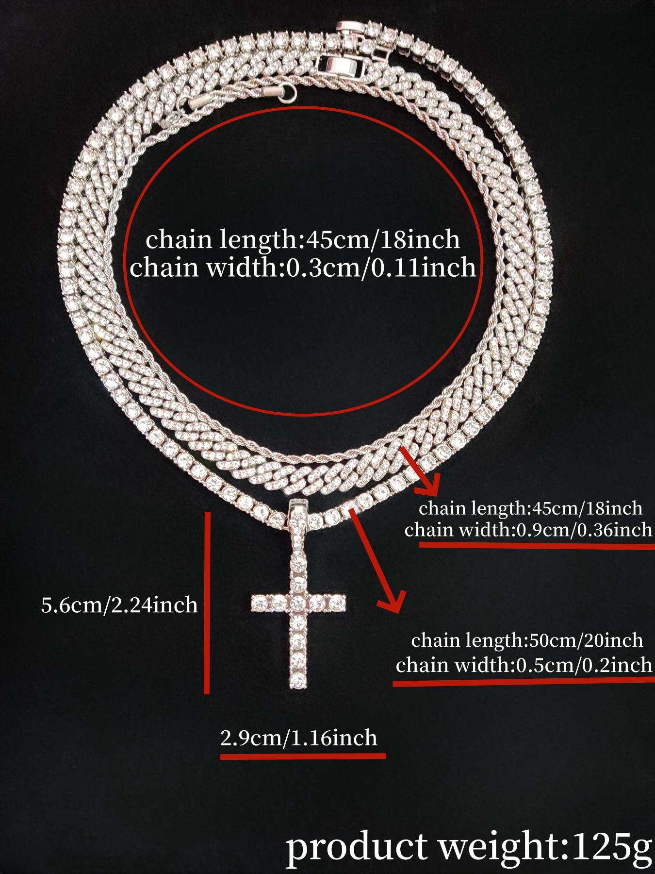 Summer Rhinestone Decor Cuban Link Chain Necklace & Cross Charm Necklace for Men & Women, Punk Style Exquisite Trendy Hip Hop Iced Out Jewelry As Gift Summer Rhinestone Decor Cuban Link Chain Necklace & Cross Charm Necklace for Men & Women, Punk Style Exquisite Trendy Hip Hop Iced Out Jewelry As Gift