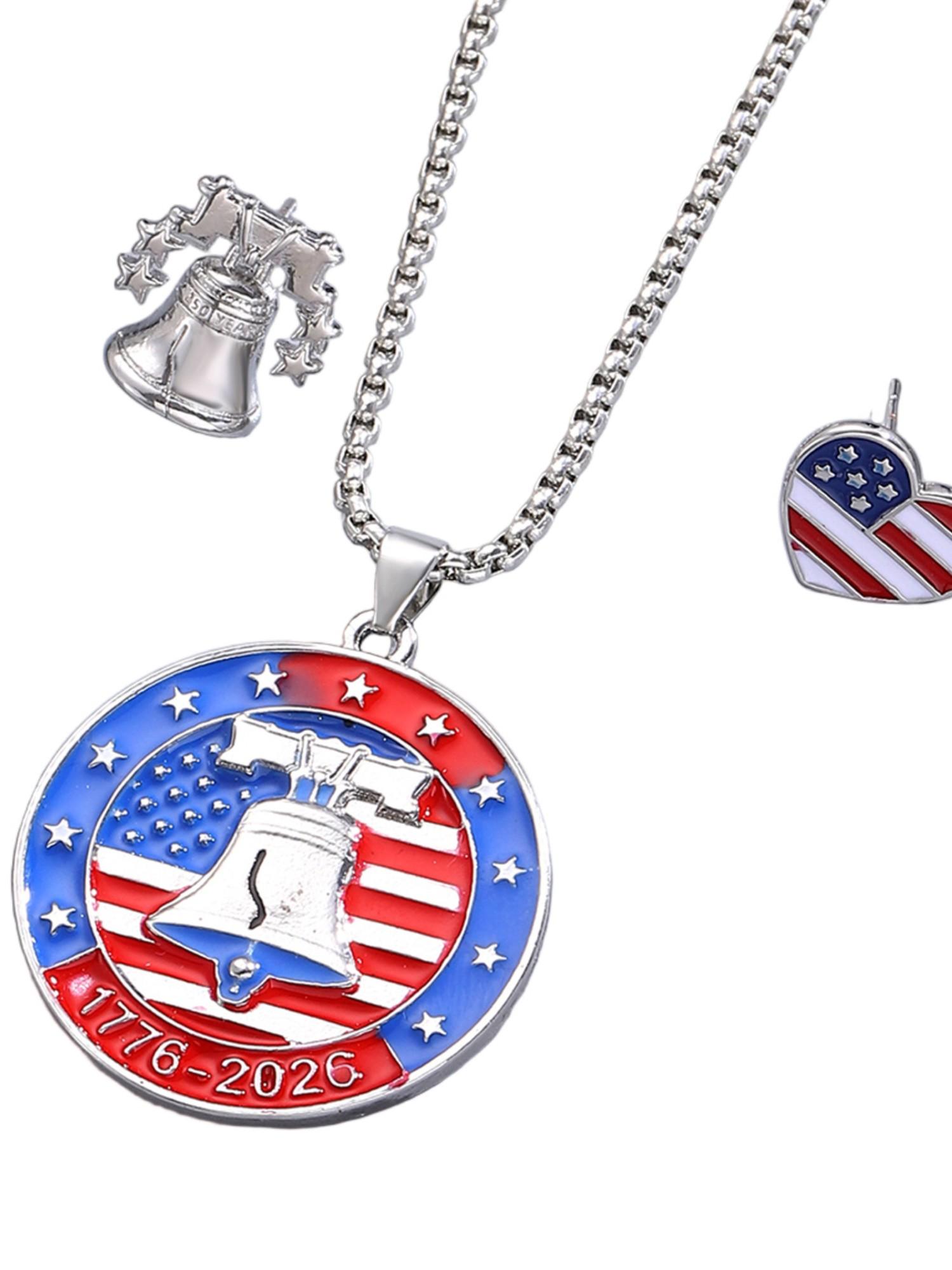 American 250th Anniversary Alloy Necklace, Liberty Bell Totem Pendant, Lockbone Chain, Sweater Chain Accessory, Unique Jewelry Gift