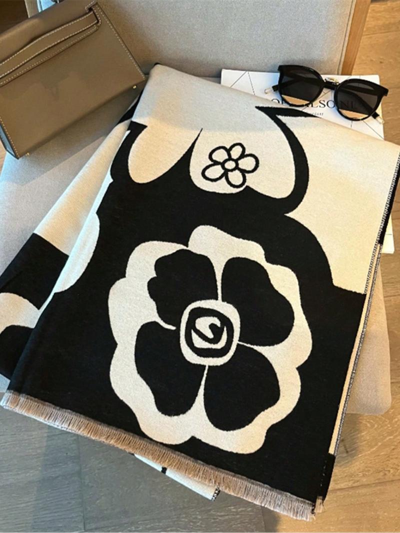 Women's Colorblock Floral Print Shawl, Casual Soft Warm Long Scarf for Fall & Winter, Fashion Accessories for Women & Girls, Floral Pattern Shawl