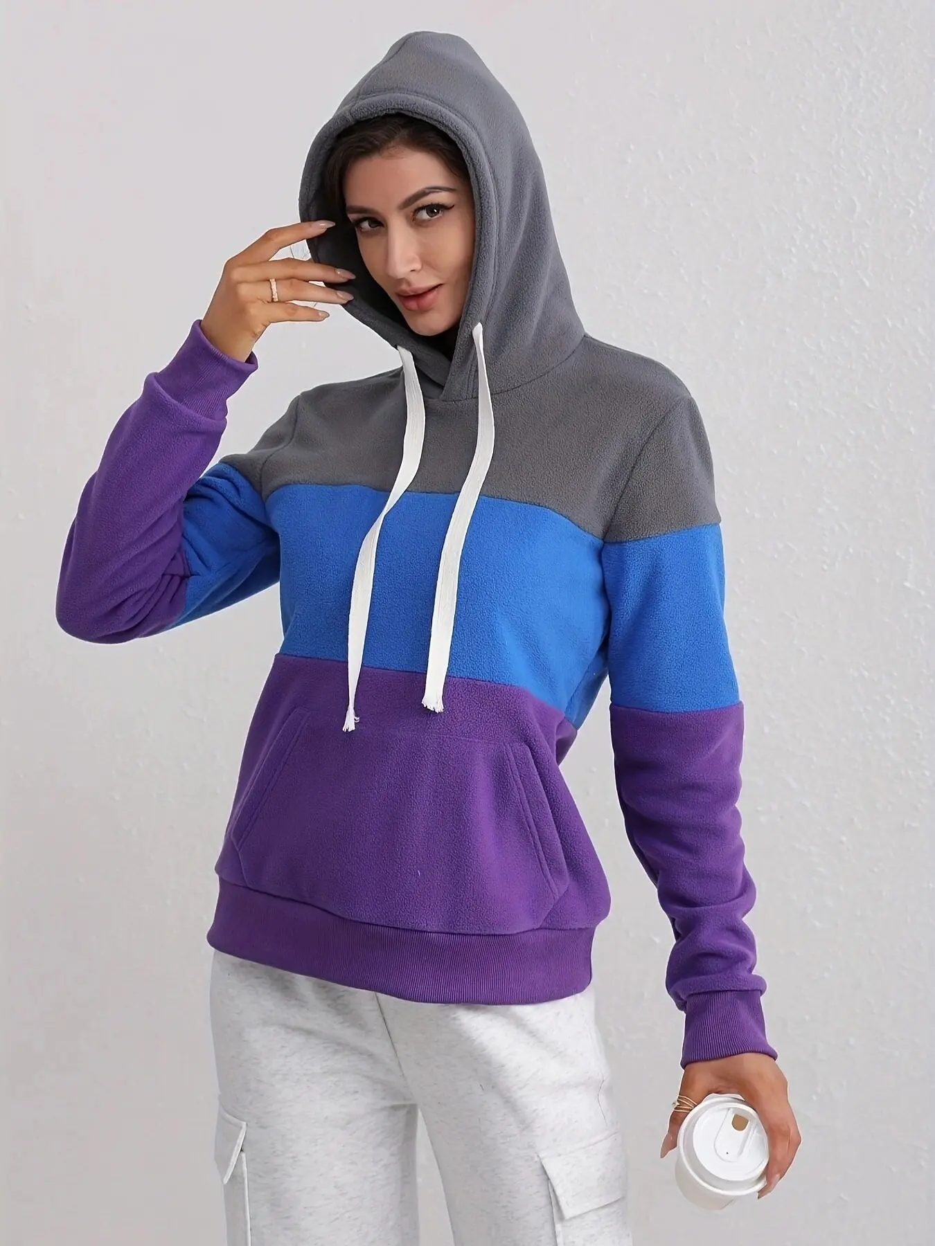 New Fall Winter Polar Fleece Patchwork Hoodie, Trendy Thick Jacket, Versatile Warm Outerwear, Simple Stylish Design, Perfect for Cold Weather