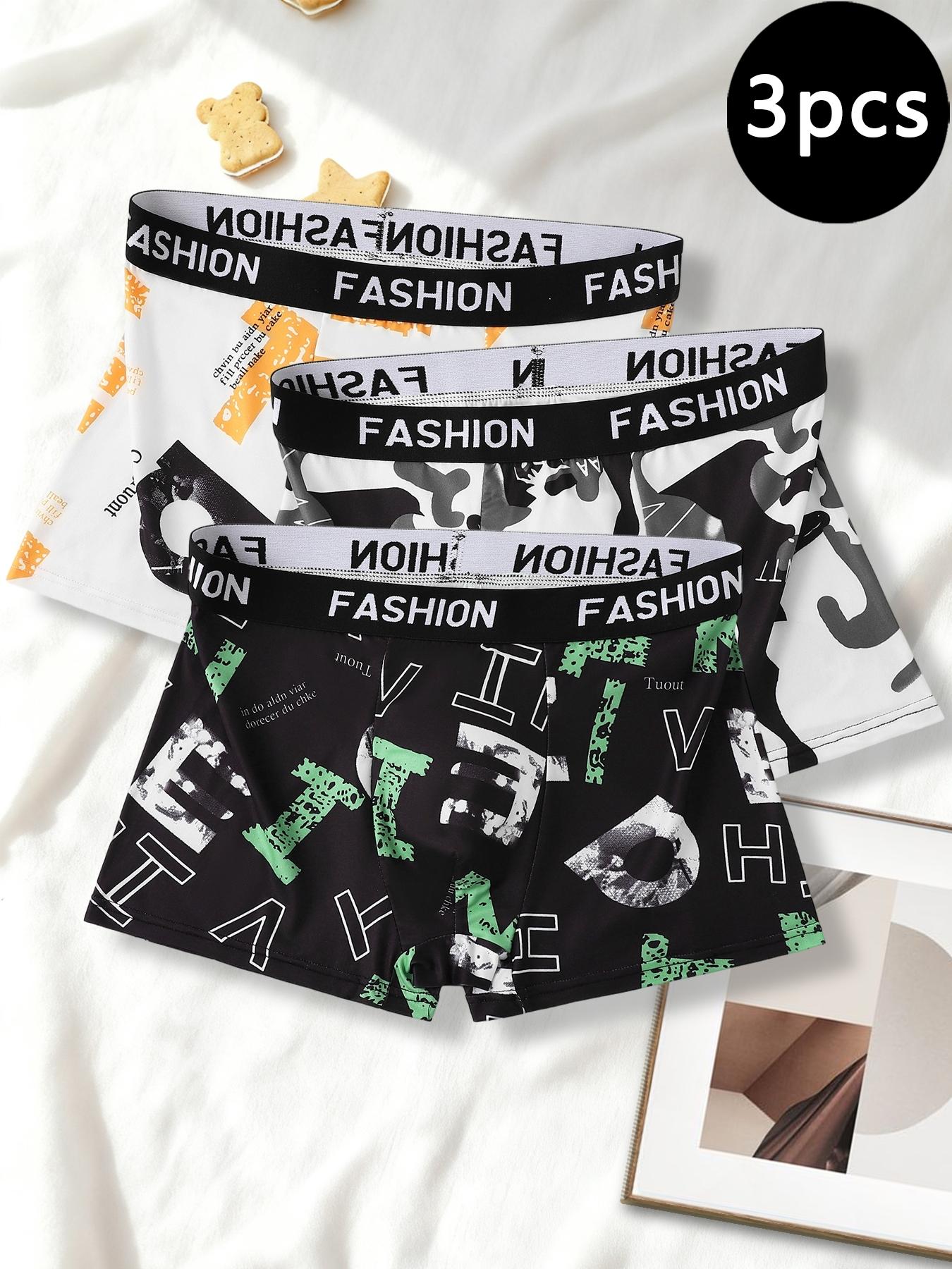 Trendy Letter Print Men's Boxer Briefs 3pcs, Comfortable Elastic Waistband, Multi-Color Options