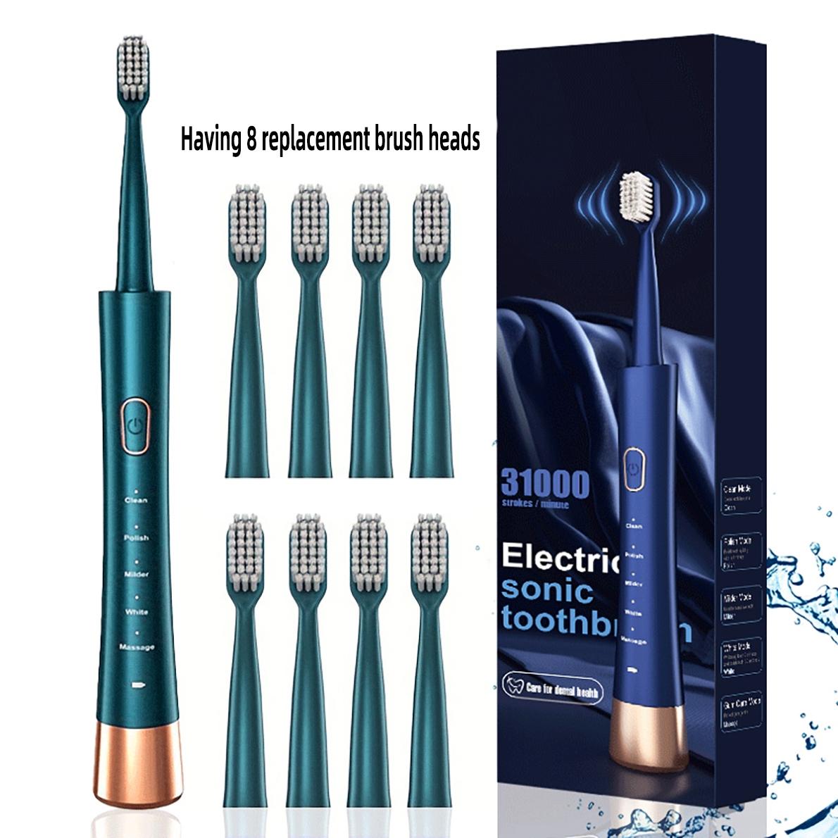 Electric Toothbrush Set, 1 Box Electric Toothbrush & 8 Counts Replacement Brush Heads, Oral Care Product for Adults, Intelligent Deep Cleaning Toothbrushes