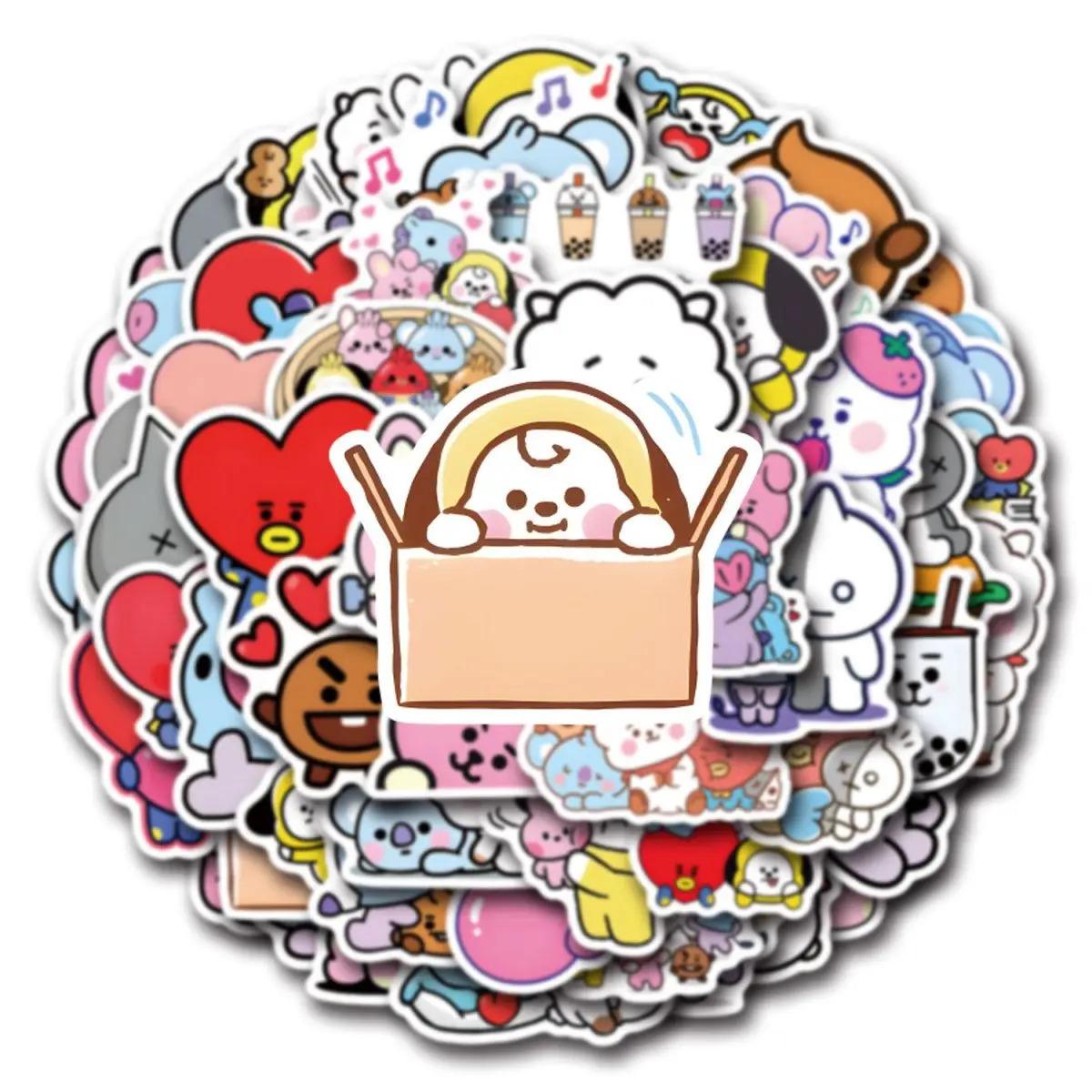 BT21 Chimmy Cooky Koya RJ Shooky Mang Stickers High Color Value Cartoon Printing Creative Handmade Ledger Decoration 50/82 Stickers