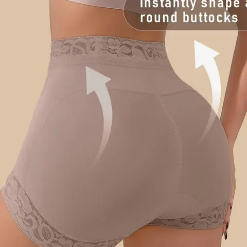 Women's High Waist Shaping Panty, Anti-Roll Boned Waistband Boyshorts, Floral Lace Trim, Anti-Curling, Contour Stitched, Butt-Lifting Panties, Perfect for Exercise, Running & Outdoor Activities, Shapewear Shorts Tummy Control
