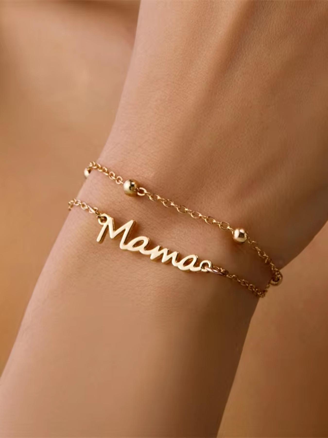 Sky Horizon Alphabet Mom Pendant Bracelet - Stainless Steel Double Layer Beaded Bracelet - A delicate mom bracelet, a gift for new moms, mothers-in-law, stepmothers, mothers, and wives on Mother's Day. Fashion accessory. Mother's Day gift, mom gift.