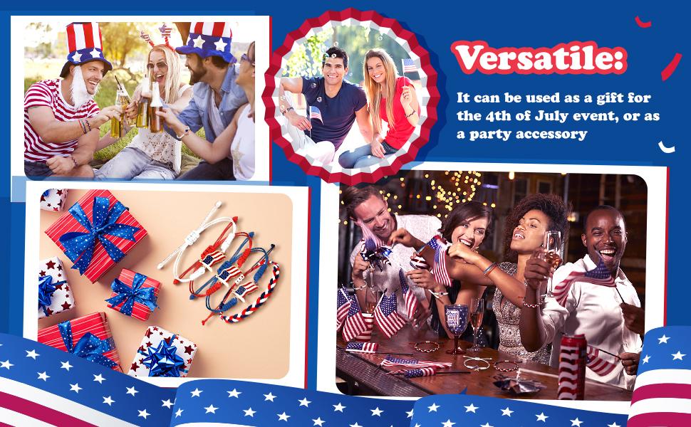 24/48 Pcs USA 250th Anniversary Flag Bracelet National Flag Independence Day Accessaries 4th of July Wristband for Women Men Teens Bulk Red White and Blue Patriotic Gifts for 4th of July American Summer Party Favors Event Parade Historical Celebration