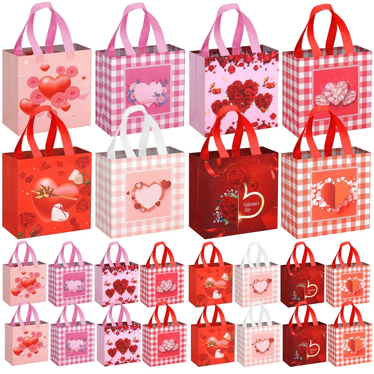 12pcs/24pcs/36pcs Valentine's Gift Bags with Handles, Reusable Non-Woven Tote Pouches, Cute Gift Bags, Party Gifts, Wedding, Anniversary, 9.1x8.7x4.3 Inches