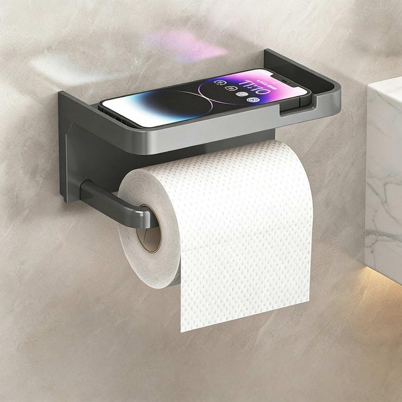 Bathroom toilet paper holder, roll tissue rack, storage shelf, draw-out tissue tube organizer for home restroom (Model: DM622)