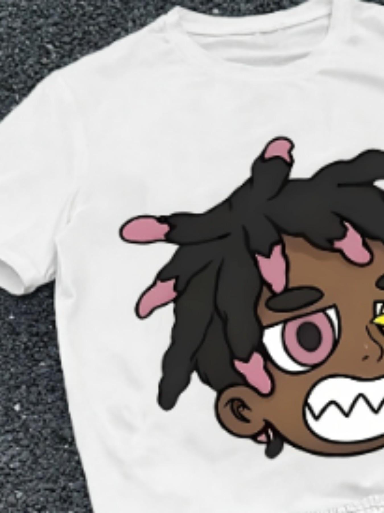 Summer Breathable Two-Piece Set, Cartoon Pattern Round Neck T-Shirt and Drawstring Shorts, Ideal for Outdoor Activities and Backpack Travel