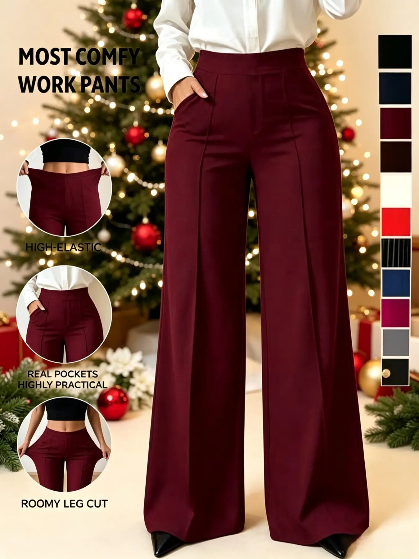New Women's High Waist Elastic Straight Leg Casual Long Pants, Solid Color Loose Flowing Suit Pants, Multiple Colors Available, Perfect for Office and Daily Wear