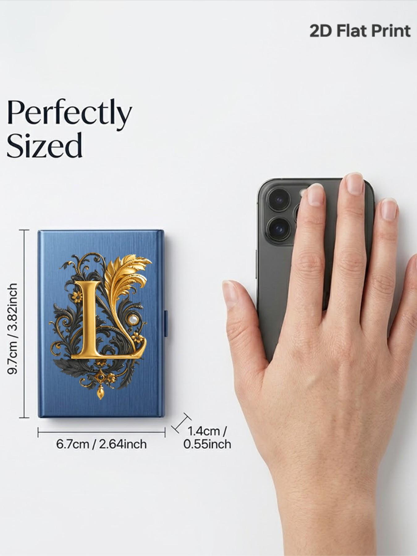 Luxury Gold Baroque Letter L Print Rfid Metal Card Holder, Card Slot, Multi-Layer Stainless Steel, Ultra-Thin Magnetic Closure, Perfect Gift