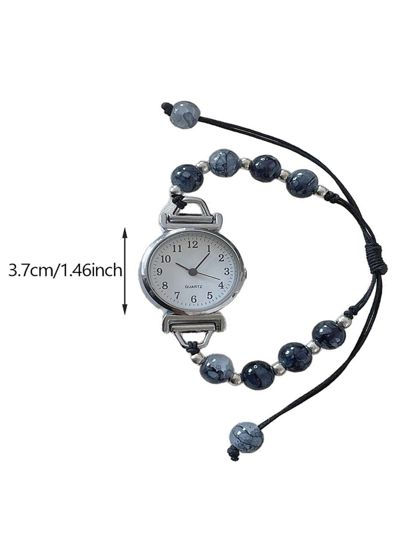 Fashion Bead Bracelet Watch with Adjustable Strap Pendant Women's Quartz Watch, Daily Matching and Gift for Friends